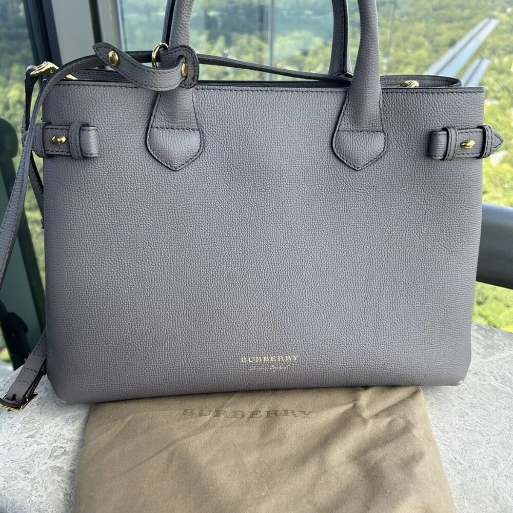 Burberry Medium Banner House Check Derby Gray Leather